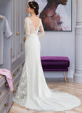 Miriam Trumpet/Mermaid V-neck Chapel Train Chiffon Wedding Dress With Beading Sequins STIP0013795