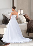 Tiffany Ball-Gown/Princess Strapless Chapel Train Satin Organza Wedding Dress With Lace Beading STIP0013796
