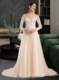 Samara Ball-Gown/Princess Illusion Chapel Train Wedding Dress With Sequins STIP0013798