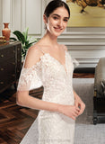 Hallie Trumpet/Mermaid V-neck Chapel Train Wedding Dress With Beading Sequins STIP0013802