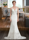 Jacquelyn Trumpet/Mermaid V-neck Court Train Stretch Crepe Wedding Dress STIP0013803