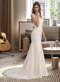 Blanche Trumpet/Mermaid V-neck Court Train Lace Wedding Dress STIP0013804