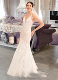 Karli Trumpet/Mermaid V-neck Court Train Wedding Dress With Lace STIP0013814