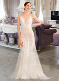 Karli Trumpet/Mermaid V-neck Court Train Wedding Dress With Lace STIP0013814