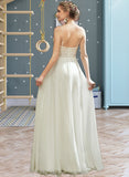 Shaniya A-Line V-neck Floor-Length Wedding Dress With Lace Split Front STIP0013815