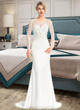 Kenna Trumpet/Mermaid V-neck Sweep Train Stretch Crepe Wedding Dress With Beading Sequins STIP0013816