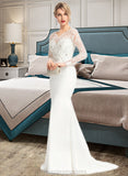 Kenna Trumpet/Mermaid V-neck Sweep Train Stretch Crepe Wedding Dress With Beading Sequins STIP0013816