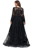 Cali Ball-Gown/Princess V-Neck Sweep Train Lace Tulle Evening Dress With Sequins STIP0020881