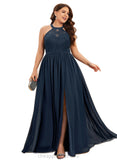 Frida A-line Scoop Illusion Floor-Length Chiffon Lace Evening Dress STIP0020944