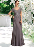 Rowan A-line V-Neck Floor-Length Chiffon Lace Mother of the Bride Dress STI126P0014532