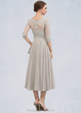 Faith A-Line Scoop Neck Tea-Length Chiffon Lace Mother of the Bride Dress With Beading Sequins STI126P0014535