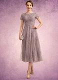 Madilyn A-Line Scoop Neck Tea-Length Tulle Lace Mother of the Bride Dress STI126P0014538