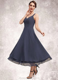 Izabella A-line V-Neck Tea-Length Chiffon Mother of the Bride Dress STI126P0014540