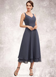 Izabella A-line V-Neck Tea-Length Chiffon Mother of the Bride Dress STI126P0014540