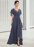 Rylee A-Line V-neck Asymmetrical Chiffon Mother of the Bride Dress With Beading Sequins STI126P0014541