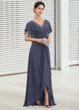 Rylee A-Line V-neck Asymmetrical Chiffon Mother of the Bride Dress With Beading Sequins STI126P0014541