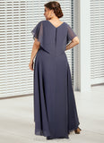 Rylee A-Line V-neck Asymmetrical Chiffon Mother of the Bride Dress With Beading Sequins STI126P0014541