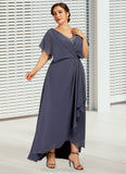 Rylee A-Line V-neck Asymmetrical Chiffon Mother of the Bride Dress With Beading Sequins STI126P0014541