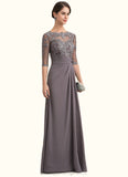 Aria A-Line Scoop Neck Floor-Length Chiffon Lace Mother of the Bride Dress With Beading Sequins STI126P0014546