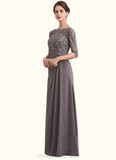 Aria A-Line Scoop Neck Floor-Length Chiffon Lace Mother of the Bride Dress With Beading Sequins STI126P0014546