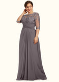 Aria A-Line Scoop Neck Floor-Length Chiffon Lace Mother of the Bride Dress With Beading Sequins STI126P0014546