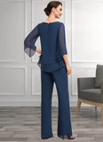 Tricia Jumpsuit/Pantsuit Scoop Neck Floor-Length Chiffon Mother of the Bride Dress With Beading STI126P0014548