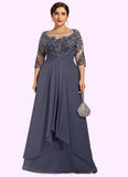 Luna A-Line Scoop Neck Floor-Length Chiffon Lace Mother of the Bride Dress With Cascading Ruffles STI126P0014550