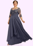 Luna A-Line Scoop Neck Floor-Length Chiffon Lace Mother of the Bride Dress With Cascading Ruffles STI126P0014550