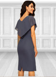 Ursula Sheath/Column V-neck Knee-Length Chiffon Mother of the Bride Dress With Ruffle STI126P0014552