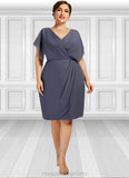 Ursula Sheath/Column V-neck Knee-Length Chiffon Mother of the Bride Dress With Ruffle STI126P0014552