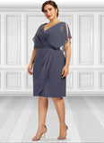 Ursula Sheath/Column V-neck Knee-Length Chiffon Mother of the Bride Dress With Ruffle STI126P0014552