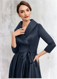 Sara A-Line V-neck Asymmetrical Satin Mother of the Bride Dress With Bow(s) Pockets STI126P0014553