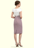 Aryana Sheath/Column Scoop Neck Knee-Length Chiffon Lace Mother of the Bride Dress STI126P0014559