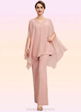 Gabriella Jumpsuit/Pantsuit V-neck Floor-Length Chiffon Mother of the Bride Dress With Beading STI126P0014560