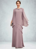 Kay A-Line Scoop Neck Floor-Length Chiffon Mother of the Bride Dress With Beading STI126P0014593