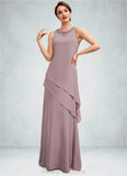 Kay A-Line Scoop Neck Floor-Length Chiffon Mother of the Bride Dress With Beading STI126P0014593