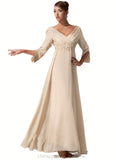 Lea Empire V-neck Floor-Length Chiffon Mother of the Bride Dress With Ruffle Beading STI126P0014597