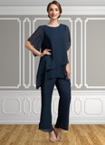 Kendall Jumpsuit/Pantsuit Scoop Neck Ankle-Length Chiffon Mother of the Bride Dress STI126P0014607