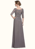 Haylee A-Line Scoop Neck Floor-Length Chiffon Lace Mother of the Bride Dress With Cascading Ruffles STI126P0014608