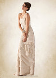 Aryana A-Line One-Shoulder Sweep Train Chiffon Mother of the Bride Dress With Beading Cascading Ruffles STI126P0014610