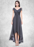 Maribel A-Line V-neck Asymmetrical Tulle Mother of the Bride Dress With Ruffle Beading Sequins STI126P0014620