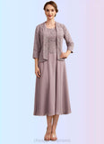 Mckayla A-Line Scoop Neck Tea-Length Chiffon Lace Mother of the Bride Dress STI126P0014633