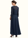 Emilia A-line V-Neck Ankle-Length Chiffon Lace Mother of the Bride Dress With Sequins STI126P0014637