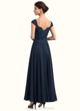 Emilia A-line V-Neck Ankle-Length Chiffon Lace Mother of the Bride Dress With Sequins STI126P0014637