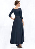 Kelsie A-Line V-neck Asymmetrical Satin Mother of the Bride Dress With Beading Sequins Pockets STI126P0014641