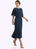 Ally Sheath/Column Scoop Neck Tea-Length Chiffon Mother of the Bride Dress STI126P0014646