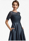 Amelie A-Line Scoop Neck Asymmetrical Satin Lace Mother of the Bride Dress STI126P0014647