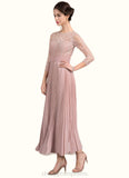 Alessandra A-Line Scoop Neck Ankle-Length Chiffon Lace Mother of the Bride Dress With Pleated STI126P0014651