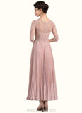 Alessandra A-Line Scoop Neck Ankle-Length Chiffon Lace Mother of the Bride Dress With Pleated STI126P0014651