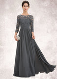 Chanel A-Line Scoop Neck Floor-Length Chiffon Lace Mother of the Bride Dress With Ruffle Beading Sequins STI126P0014652